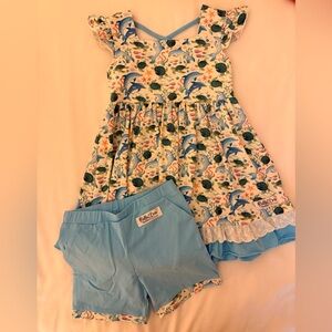 Kids Blue Dolphin Print Matching Set